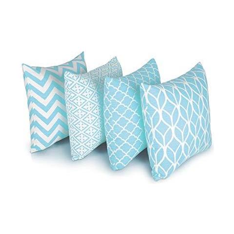 Pack Di 4 Coordinato Casi Design Elegante Piazza Decorativo Federe Di Lusso In Living Room Divano Camera Da Letto Con Cerniere Invisibili 45 Centimetri X 45 Centimetri X 18 Pollici Blu Cotone Cm 45x45 - Foto 1