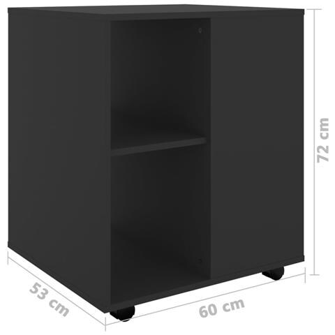 Mobiletto con Ruote Nero 60x53x72 cm in Legno Multistrato - Foto 8