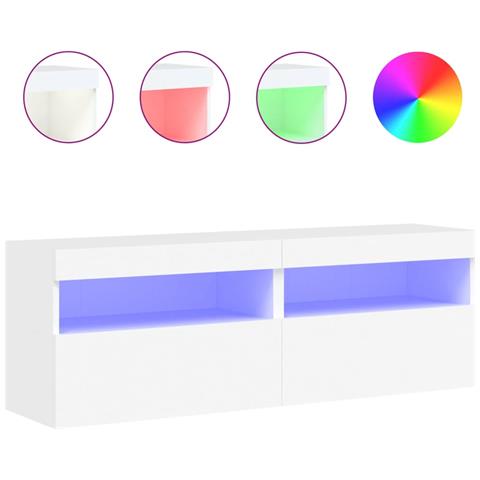 Mobili Tv A Parete Con Luci Led 2pz Bianchi 60x30x40 Cm - Foto 2