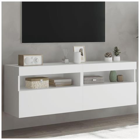 Mobili Tv A Parete Con Luci Led 2pz Bianchi 60x30x40 Cm - Foto 1