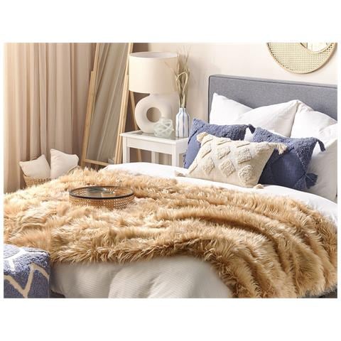 Coperta Pelliccia Sintetica Marrone Chiaro 150 X 200 Cm Delice - Foto 1