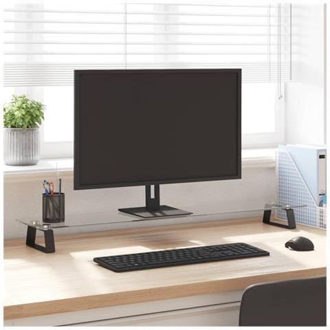 Supporto per Monitor Nero 100x20x8cm Vetro Temperato e Metallo - Foto 1