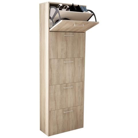 Scarpiera Slim Da Interno A 5 Ante Con Doppio Scomparto In Legno Camilla - Burlywood - Foto 1