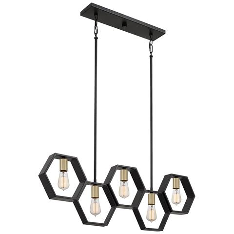Lampadario Industrial Nordico Bismarck Acciaio Nero Terra 5 Luci E27 - Foto 1