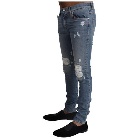 Jeans Skinny In Denim Di Cotone Strappato Azzurro - It44 - Xs - Foto 2