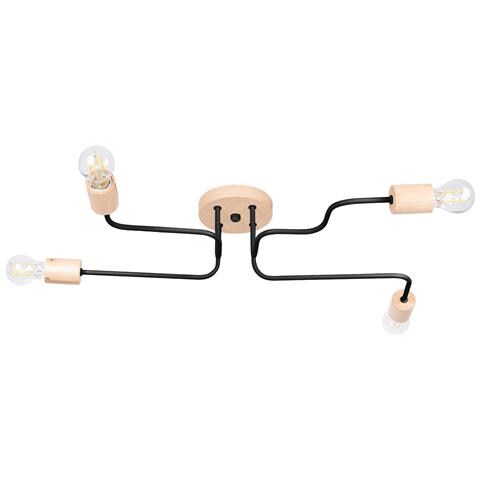 Lampadario Timbo 4 Nero Sl. 1669 - Soppalco Lampadario Nero /legno Naturale 16.5x75x58 Cm - Foto 1