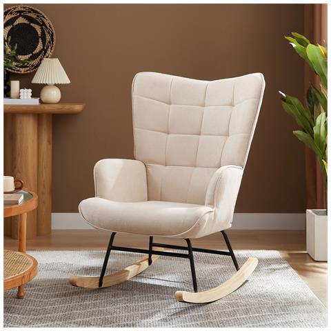 Sedia A Dondolo Scandinava Luna In Tessuto Beige Con Cuciture - Foto 1