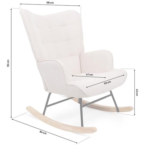 Sedia A Dondolo Scandinava Luna In Tessuto Beige Con Cuciture - Foto 8