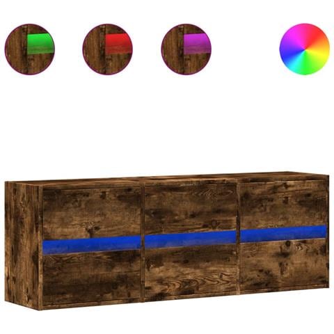 Mobile TV a Parete con Luci LED Rovere Fumo 130x31x45 cm - Foto 1