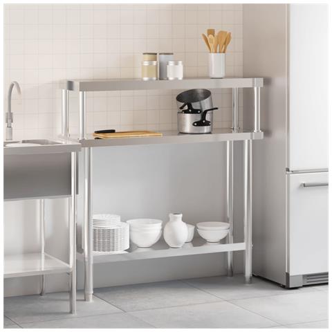 Tavolo Lavoro Cucina Con Ripiano 110x30x120 Cm Acciaio Inox - Foto 3