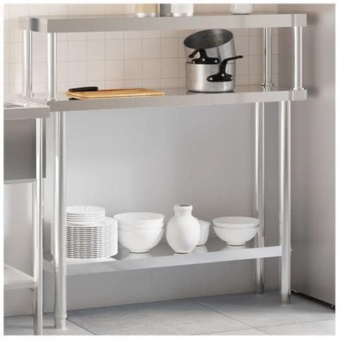 Tavolo Lavoro Cucina Con Ripiano 110x30x120 Cm Acciaio Inox - Foto 1
