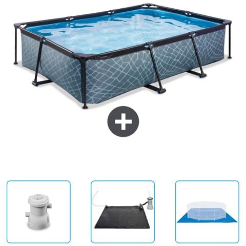 Piscina Fuori Terra - Rettangolo - 300x200x65 Cm - Grigio - Include Accessori Coordinati Cb79 - Foto 1
