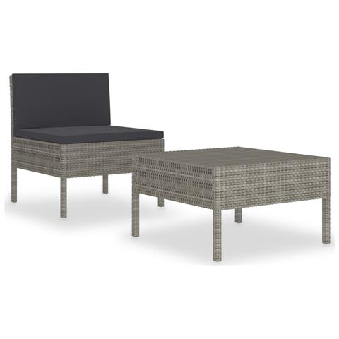 Set Divani Da Giardino 2 Pz Con Cuscini In Polyrattan Grigio - Foto 1