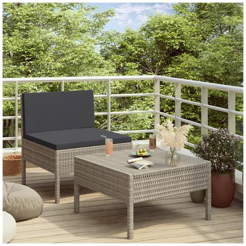 Set Divani Da Giardino 2 Pz Con Cuscini In Polyrattan Grigio - Foto 6