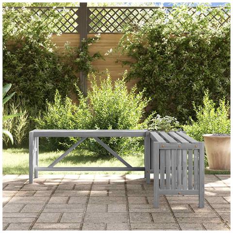 Panca Giardino Angolare E Fioriera 117cm Massello Acacia Grigia - Foto 2