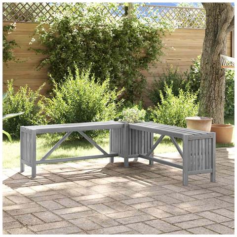 Panca Giardino Angolare E Fioriera 117cm Massello Acacia Grigia - Foto 8