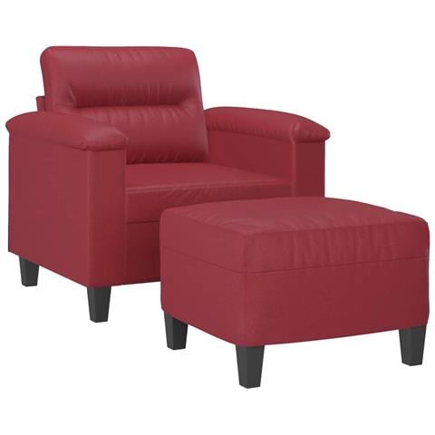 Lusso Casadino -  Poltrona Con Poggiapiedi Rosso Vino 60 Cm In Similpelle - Foto 2