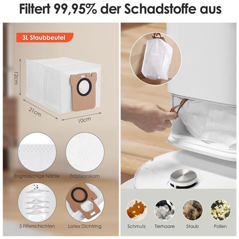 Kit Di Accessori Sostitutivi Per Robot Aspirapolvere Xiaomi X20+/dreame L10s Ultra, 4 Panni Per Mocio, 6 Sacchetti Per La Polvere, 1 Spazzola Principale, 4 Spazzole Laterali, 2 Filtri - Foto 6