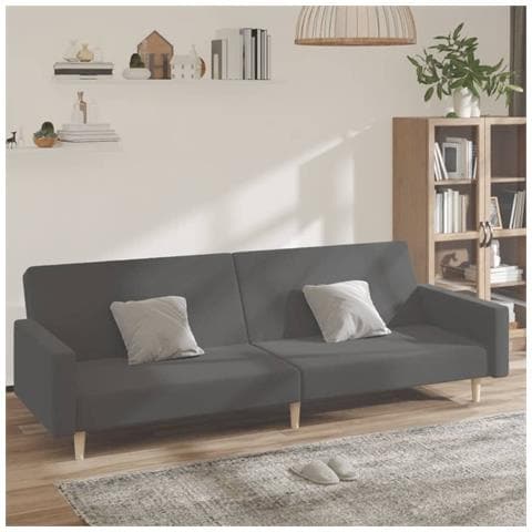 Divano Letto a 2 Posti Grigio Chiaro in Tessuto - Foto 2