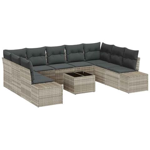 Set di divani da giardino in 10 pezzi con cuscini grigio polyrattan - Foto 1