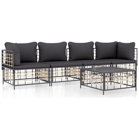 Set Divani da Giardino 5 pz con Cuscini Antracite in Polyrattan - Foto 1