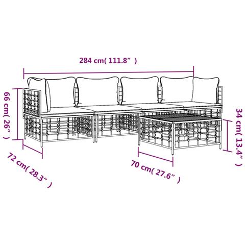 Set Divani da Giardino 5 pz con Cuscini Antracite in Polyrattan - Foto 9