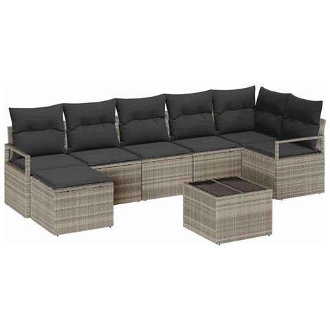 Set Divano da Giardino  9 Pezzi con Cuscini Grigio Rattan di Polietilene, Divano da Giardino a 2 Posti con Ripostiglio & Cuscini Grigio Rattan di Polietilene - Foto 1