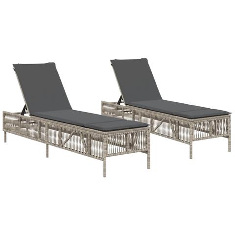 Lettino Prendisole 2 pz con Cuscini Grigio Chiaro in Polyrattan - Foto 1