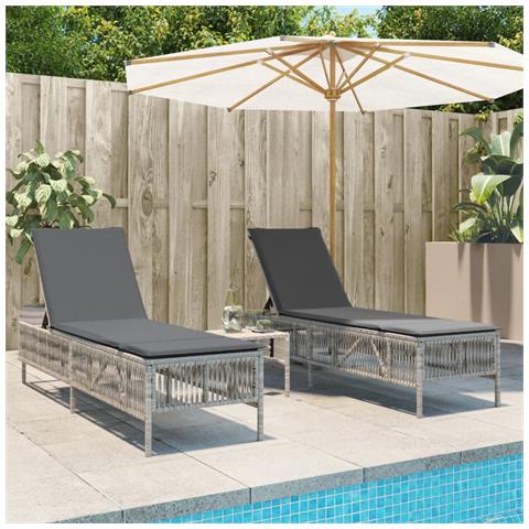 Lettino Prendisole 2 pz con Cuscini Grigio Chiaro in Polyrattan - Foto 2