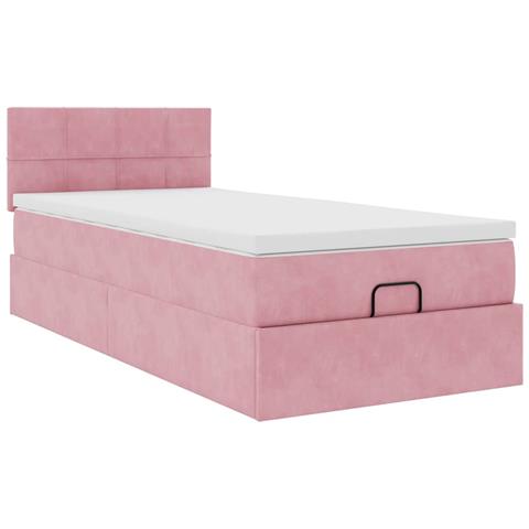 Struttura Letto Pouf con Materasso Rosa 100x200 cm Velluto - Foto 1