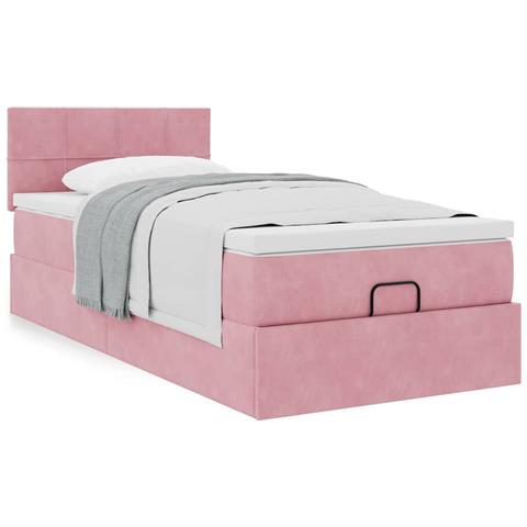 Struttura Letto Pouf con Materasso Rosa 100x200 cm Velluto - Foto 2