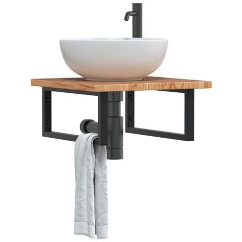 Ripiano a Parete per Lavabo in Acciaio e Massello di Rovere - Foto 2