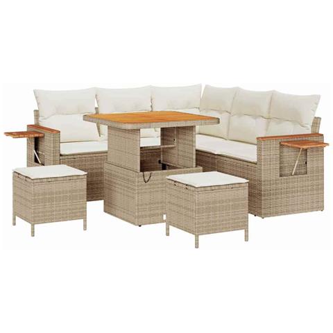 Set Divano da Giardino con cuscino 8 pcs Beige Poly Rattan - Foto 1