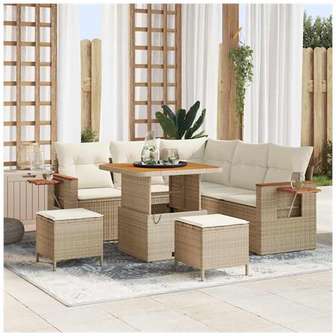 Set Divano da Giardino con cuscino 8 pcs Beige Poly Rattan - Foto 2