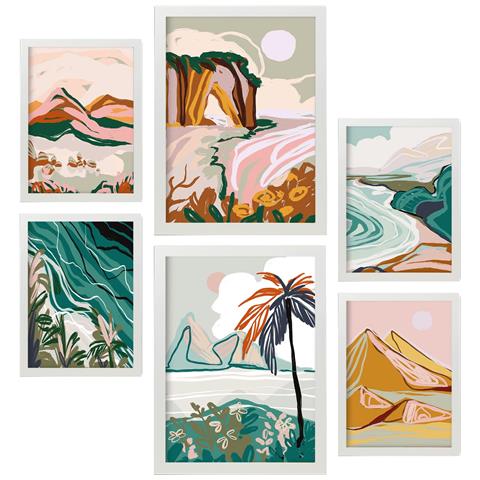 Set Di 6 Stampe Natura Complessa 3 In Sfondi Astratti Dipinti Decorativi Estetici Per Il Tuo Soggiorno, Camera Da Letto, Casa A3 & A4 Cornice Bianca - Foto 1