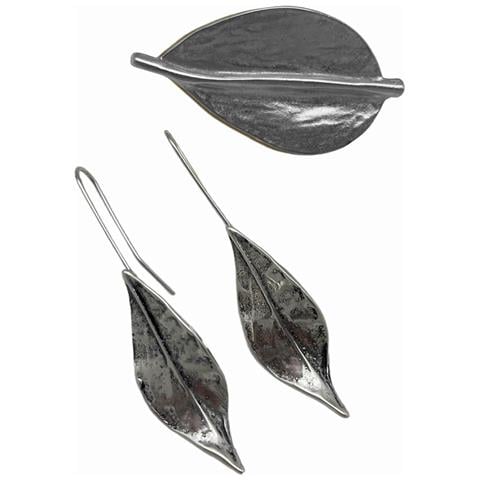 Spilla A Foglia E Orecchini Con Gancio In Argento 7-10 Micron - Foto 2
