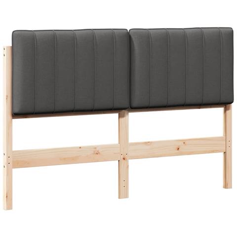 Testiera imbottita Marrone e grigio scuro 140 cm Pino massello - Foto 1