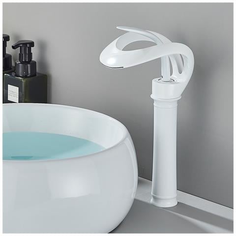 Rubinetto per lavabo da bagno, Blackswan, tipo M220, modello bianco con bocca a cascata e montaggio su piano, misura 34 cm - Foto 4