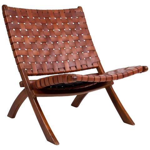 Poltrona Pieghevole Perugia-marrone-pelle-74x66x73 Cm - Foto 1