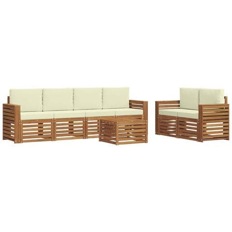 Set divani 7 pcs Naturale e Crema Legno di Acacia Massello - Foto 1