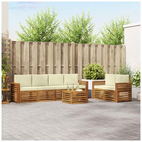 Set divani 7 pcs Naturale e Crema Legno di Acacia Massello - Foto 2