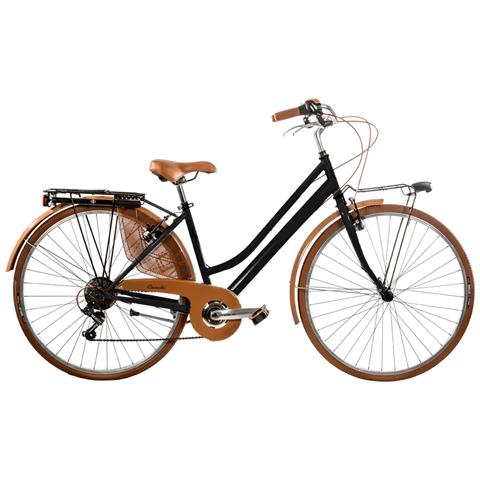 Bici Misura 28 Linea Retro Bicicletta Donna Retro6vd Con Cambio 6v Completa Di Accessori Con Luci A Led Finiture Marroni - 44 Nero Opaco Marrone - Foto 1