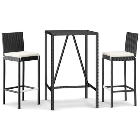 Set Bar da Giardino 3 pz con Cuscini in Polyrattan Nero - Foto 1