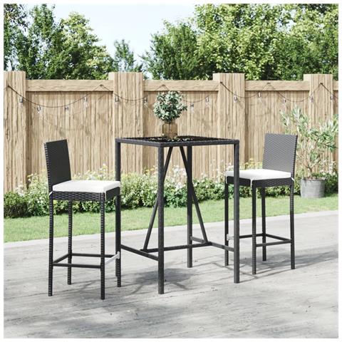 Set Bar da Giardino 3 pz con Cuscini in Polyrattan Nero - Foto 2