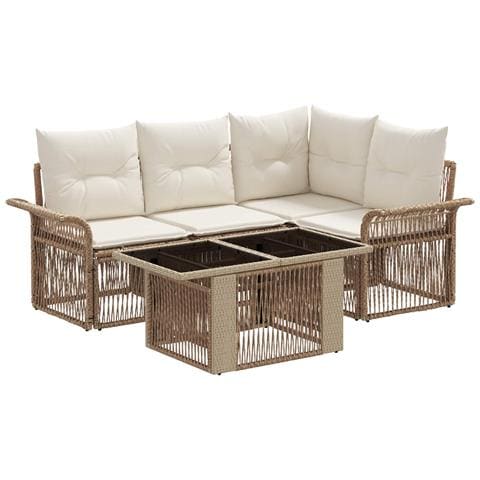 Set Divano da Giardino 5 pz Beige e Bianco Crema polyrattan - Foto 1