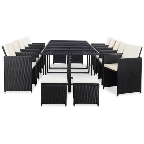 Set Da Pranzo Da Giardino 15 Pz Con Cuscini In Polyrattan Nero - Foto 1