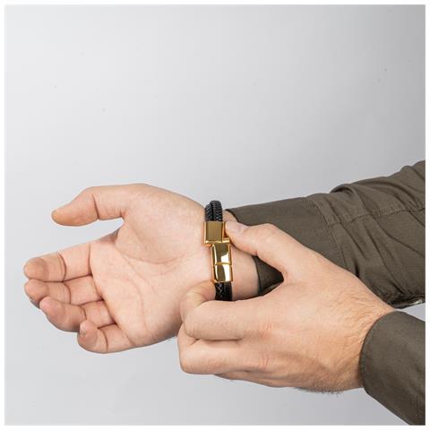 Bracciale in Pelle da Uomo, ""Pearl"", 17cm, Oro - Foto 8