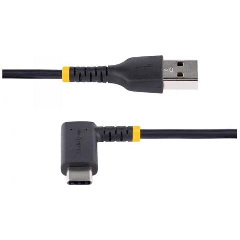 Cavo da USB-A a USB-C a 90° da 30cm - Cavetto di Ricarica Veloce USB Tipo C per uso intensivo - Cavo Dati da USB 2.0 Type-A a Type-C in Resistente Fibra Aramidica - 3A - Nero - Foto 2