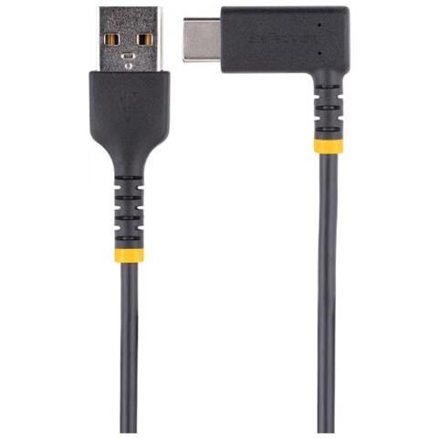 Cavo da USB-A a USB-C a 90° da 30cm - Cavetto di Ricarica Veloce USB Tipo C per uso intensivo - Cavo Dati da USB 2.0 Type-A a Type-C in Resistente Fibra Aramidica - 3A - Nero - Foto 3