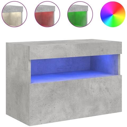 Mobile Tv A Parete Con Luci Led Grigio Cemento 60x30x40 Cm - Foto 2